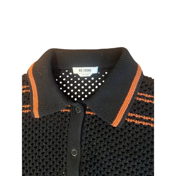 RE/DONE Black Crochet Mesh Polo Cardigan Women’s Size L - Picture 12 of 13